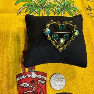 Green and Gold Heart Brooch